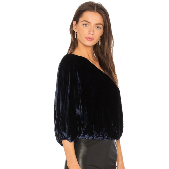 ALICE + OLIVIA REVOLVE BLUE ONE-SHOULDER VELVET TOP - Picture 3 of 8